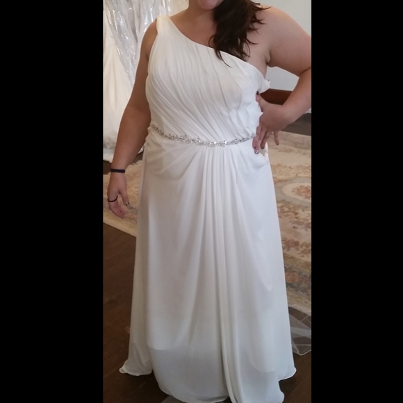 Destiny, Chiffon, One Shoulder, A-Line Lace and Polyester Formal Bridal Gown - Picture 8 of 10